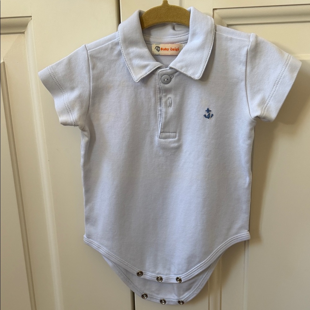 Baby Luigi Light Blue Polo Onesie with Anchor Embroidery size 6-9 months